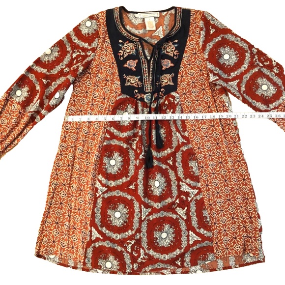 Women’s Red Geometric Relaxed Fit Boho Tunic - Picture 10 of 16